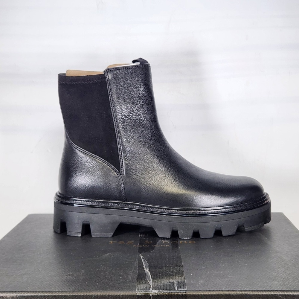 Rag & Bone Quinn Chelsea Boots Women Size 9.5 Black Leather Lug Sole Lugged Boot